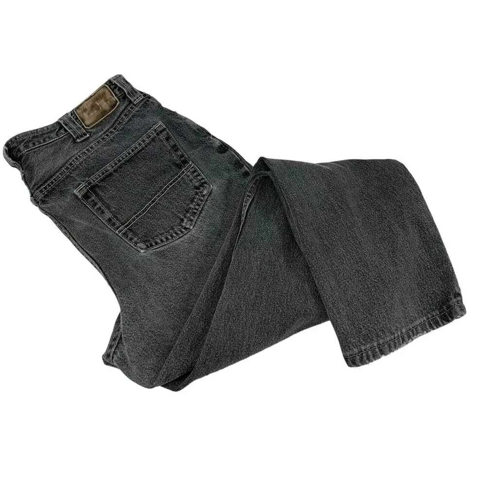 Lands' End Traditional Fit Jeans Mens Size 36 Distress Grunge Black Faded Denim‎